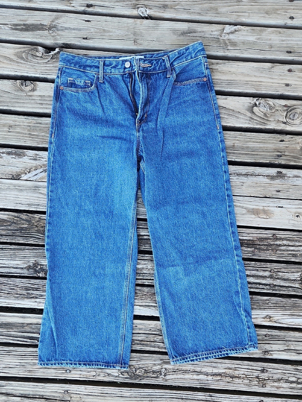 Old Navy Wide Leg Extra High Rise Medium Wash Blue Jeans 10 Casual Trendy